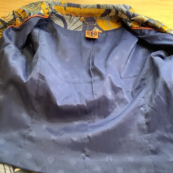 TORY BURCH Blue Floral Textured Jacket Size 4 - Picture 9 of 14